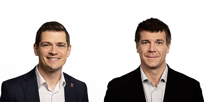 Jakob Kibsgaard (venstre) og Brian Seger (højre) er begge nye professorer på DTU Fysik, hvor de blandt andet er med til at styrke den grønne omstilling.