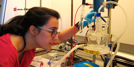 Post Doc Maria Escudero-Escribano carrying out a rotating ring disk electrode experiment